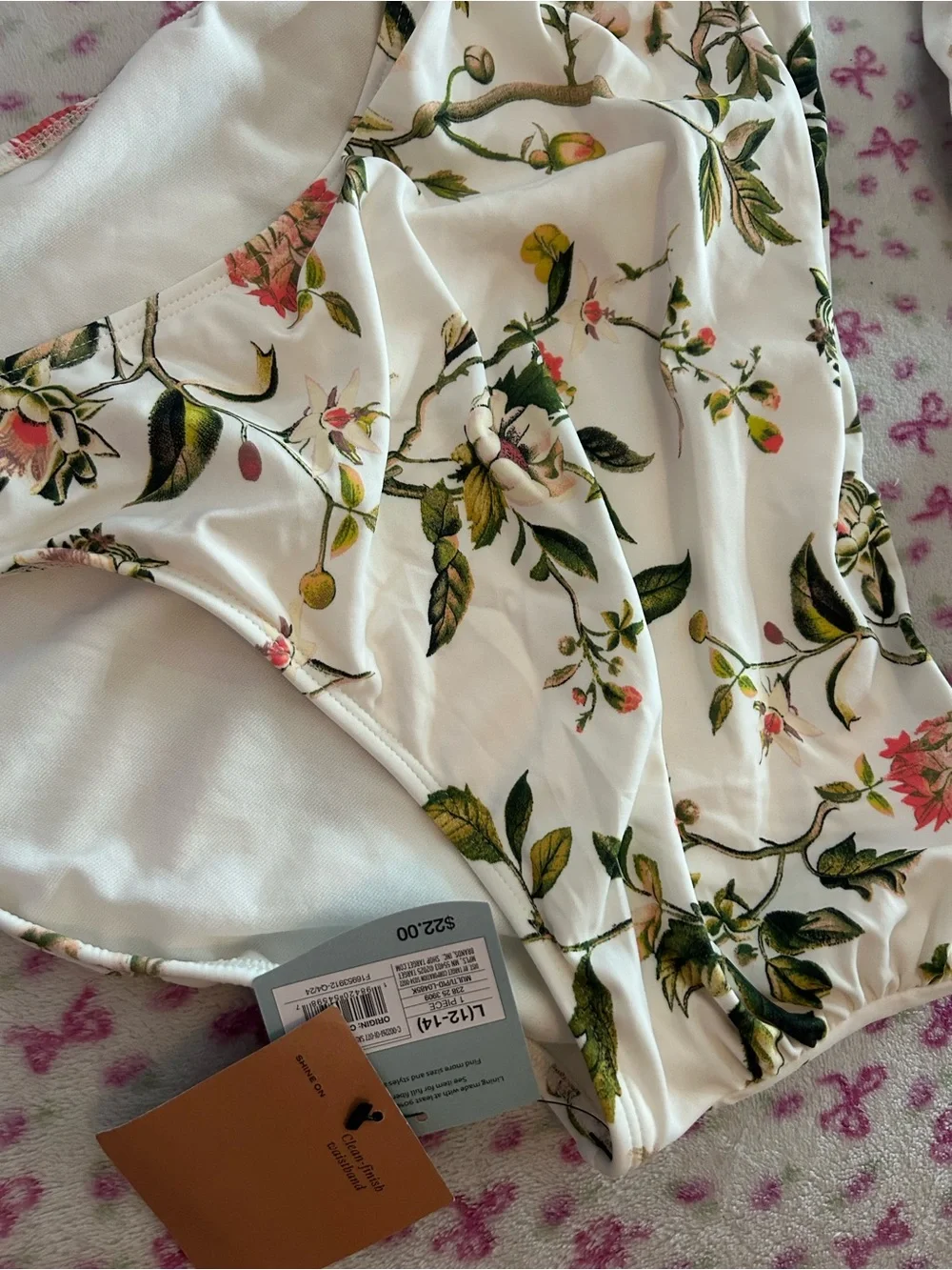 Floral Print Underwire Bikini Set - White with Green & Pink